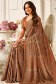 Crepe Light Brown Saree With Printed Work For Casual Wear