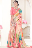 Crepe Light Peach Printed Light Wight Saree