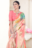 Crepe Light Peach Printed Light Wight Saree