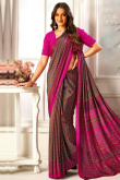 Crepe Mauve Brown Saree With Printed Work For Casual Wear