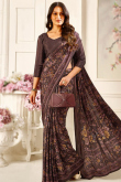 Crepe Mauve Brown Saree With Printed Work For Casual Wear