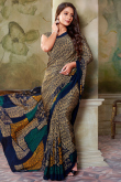 Crepe Oat Beige Saree With Printed Work For Casual Wear