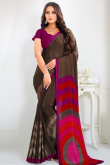 Crepe Olive Brown Saree With Printed Work For Casual Wear