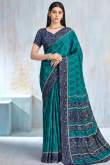 Crepe Persian Green Saree With Printed Work For Navratri