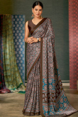 Crepe Printed Light Weaight Dark Brown Saree