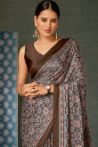 Crepe Printed Light Weaight Dark Brown Saree