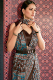 Crepe Printed Light Weaight Dark Brown Saree