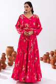 Crepe Ruby Pink Floral Print Ready to Wear Flared Style Lehenga