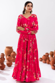 Crepe Ruby Pink Floral Print Ready to Wear Flared Style Lehenga