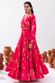 Crepe Ruby Pink Floral Print Ready to Wear Flared Style Lehenga