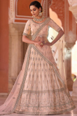 Crepe Salmon Peach Embroidered Wedding Wear Lehenga