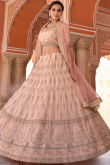 Crepe Salmon Peach Embroidered Wedding Wear Lehenga