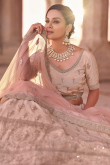 Crepe Salmon Peach Embroidered Wedding Wear Lehenga
