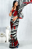 Crepe White Saree With Printed Work For Casual Wear