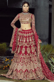 Crimson Red Net Embroidered Bridal Wear Lehenga