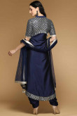 Crystal Embroidered Dupion Blue Patiala Suits for Eid