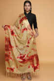 Tie-Dye Printed Silk Dupatta In Creame-Beige Color