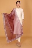 Maroon Net Embroidered Dupatta
