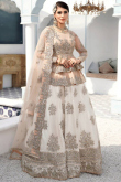 Dabka Work Embroidered Silk Ivory Wedding Lehenga