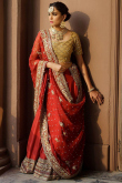 Dabka Work Embroidered Silk Red Lehenga