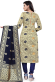 Brocade Dark Beige Zari Embroidered Party Wear Churidar Suit