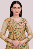 Dark Beige Chanderi Cotton Embroidered Churidar Suit