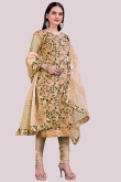Dark Beige Chanderi Cotton Embroidered Churidar Suit