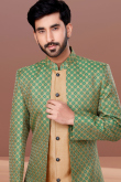 Dark Beige Dupion Silk Jacket Style Men Sherwani