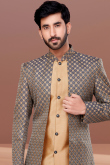 Dark Beige Dupion Silk Men Sherwani