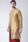 Dark Beige Dupion Silk Patch Embroidered Men's Kurta