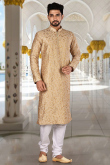 Dark Beige Dupion Silk Straight Cut Men Kurta Pajama