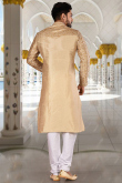 Dark Beige Dupion Silk Straight Cut Men Kurta Pajama