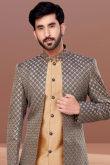 Dark Beige Dupion Silk Straight Cut Men Sherwani