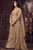 Dark Beige Embroidered Net High And Low Anarkali Suit 