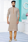 Dark Beige Georgette Churidar Men Kurta Churidar