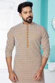 Dark Beige Georgette Churidar Men Kurta Churidar