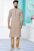 Dark Beige Georgette Embroidered Men Kurta Pajama