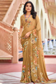 Dark Beige Georgette Saree With Print Work for Casual Wear