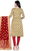 Zari Work Dark Beige Churidar Suit in Jacquard for Party 