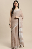 Dark Beige Linen Saree with Woven Zari Work for New Year