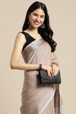 Dark Beige Linen Saree with Woven Zari Work for New Year