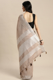 Dark Beige Linen Saree with Woven Zari Work for New Year