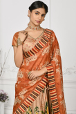 Dark Beige Printed Crushed Silk Flared Style Lehenga 