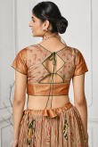 Dark Beige Printed Crushed Silk Flared Style Lehenga 
