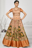Dark Beige Printed Crushed Silk Flared Style Lehenga 