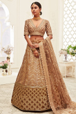 Dark Beige Sequins Embroidered Silk Lehenga For Engagement 