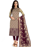Woven Zari Dark Beige Silk Churidar Suit