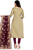Woven Zari Dark Beige Silk Churidar Suit