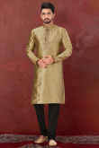 Dark Beige Silk Embroidered Men's Churidar Kurta 