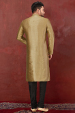 Dark Beige Silk Embroidered Men's Churidar Kurta 